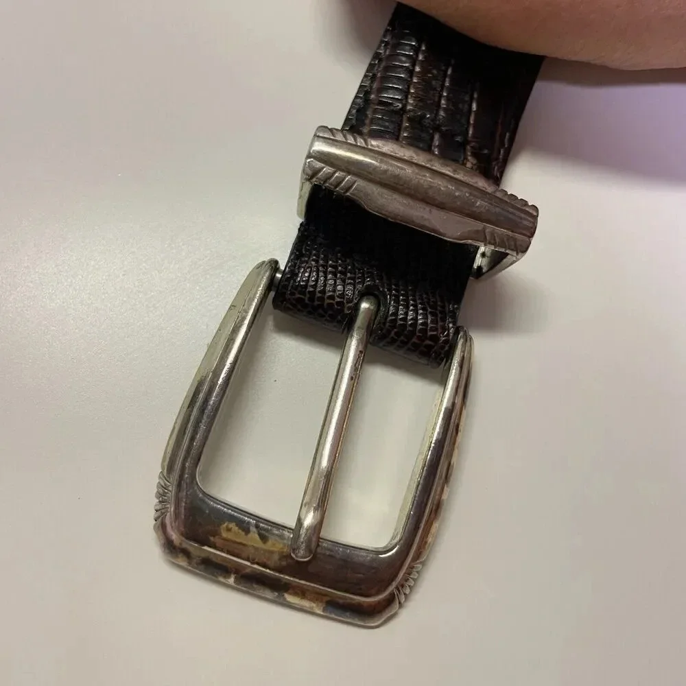 FootJoy Brown Leather Golf Belt‎ Silver Buckle Embossed Croc Pattern Adjustable